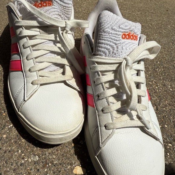 Adidas Women's White and Bright Pink Sneakers - Picture 9 of 13